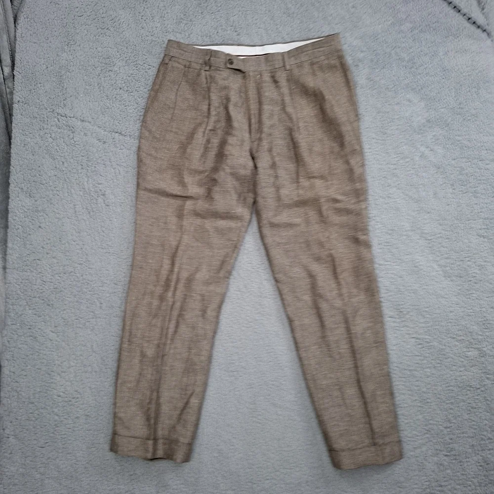Louis Raphael Tailored‎ Pants 35x30 Woven Linen Blend Pleated Cuffed Breathable